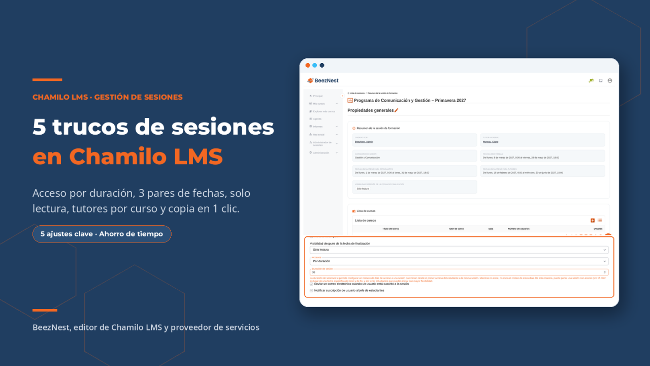 Visual: 5 trucos para configurar las sesiones de formación en Chamilo LMS