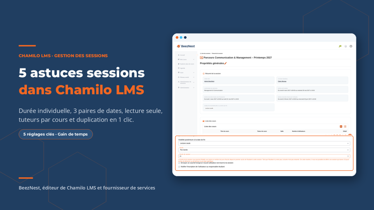 Visuel : 5 astuces pour configurer les sessions de formation dans Chamilo LMS