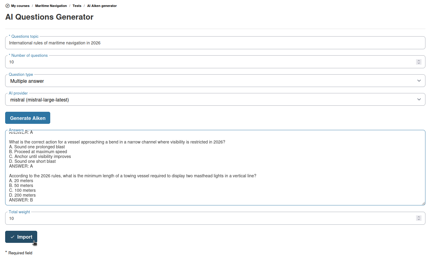 IA Chamilo LMS 2.0 — Générateur de questions