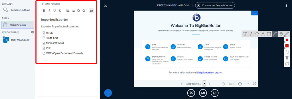 Bigbluebutton options pour les classes virtuelles avec Chamilo LMS