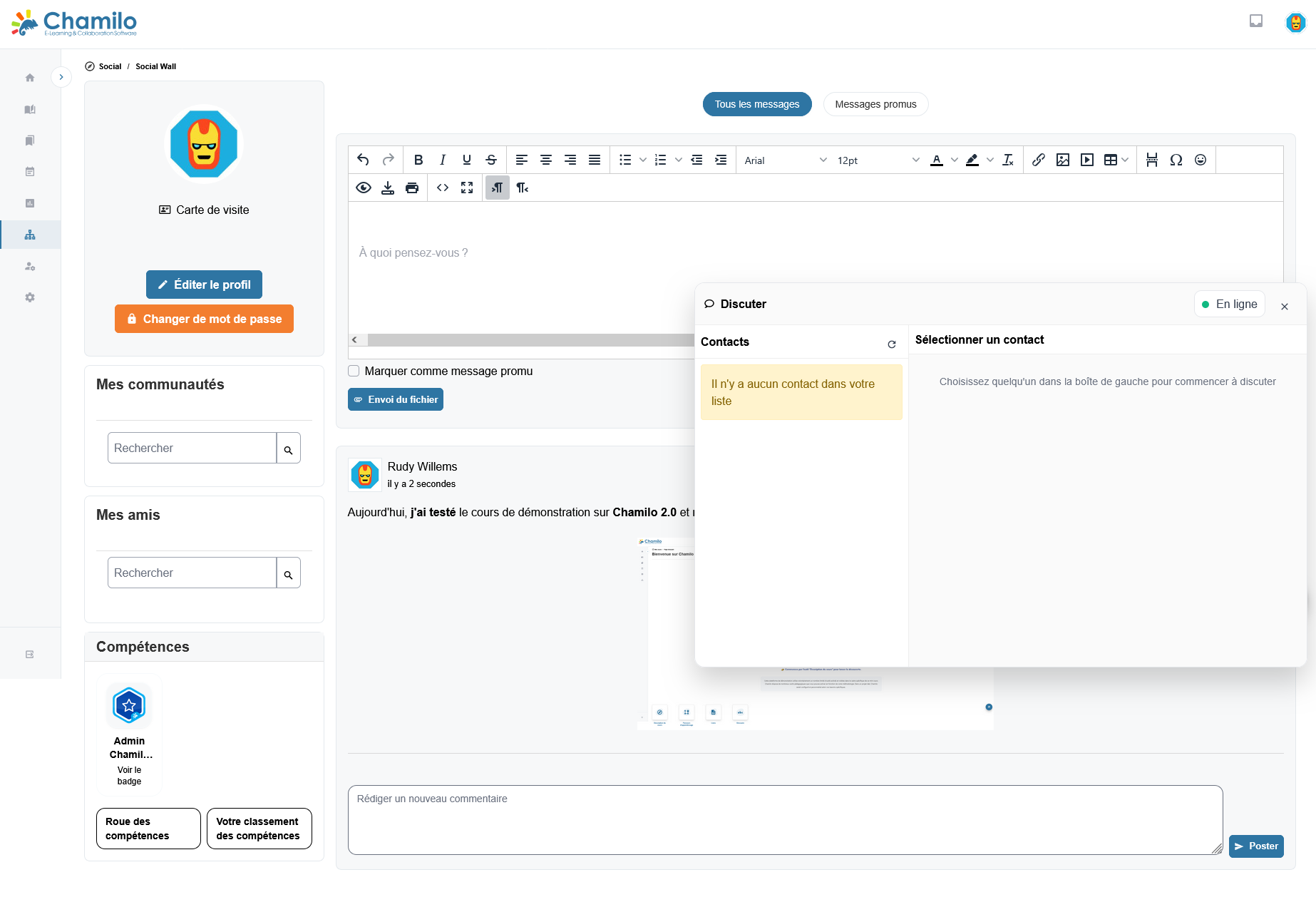 Messagerie interne Chamilo 2.0