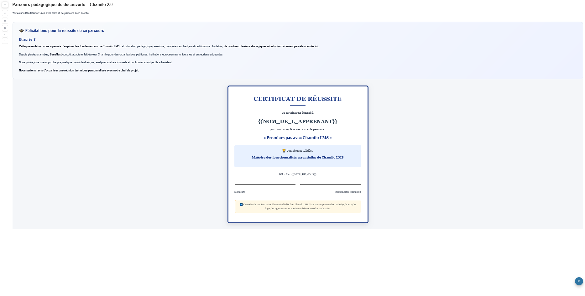 Certificat Chamilo 2.0