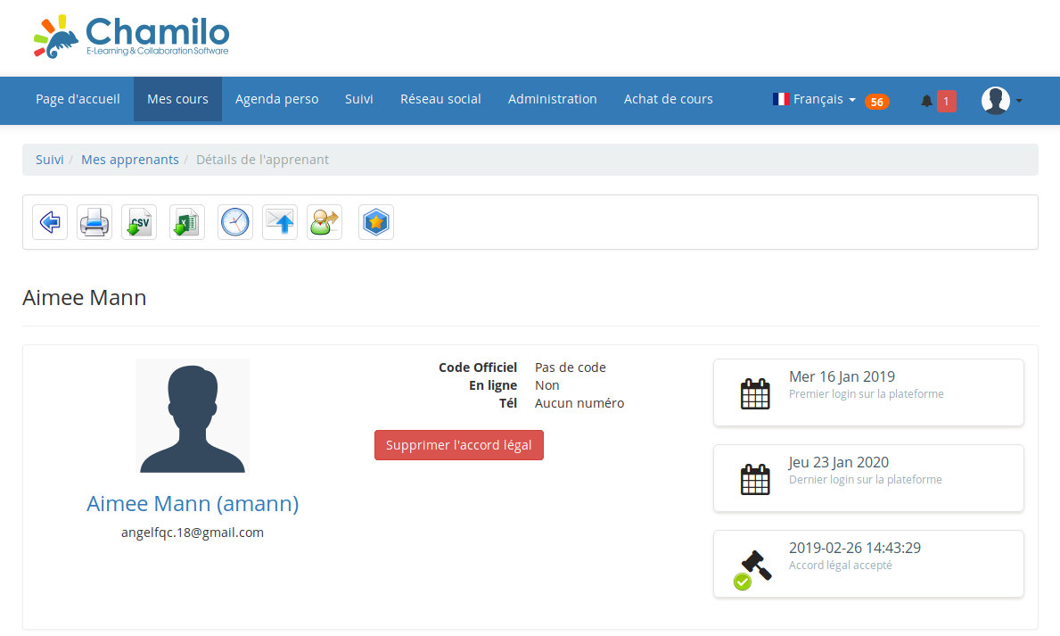 Chamilo LMS détails de l'apprenant