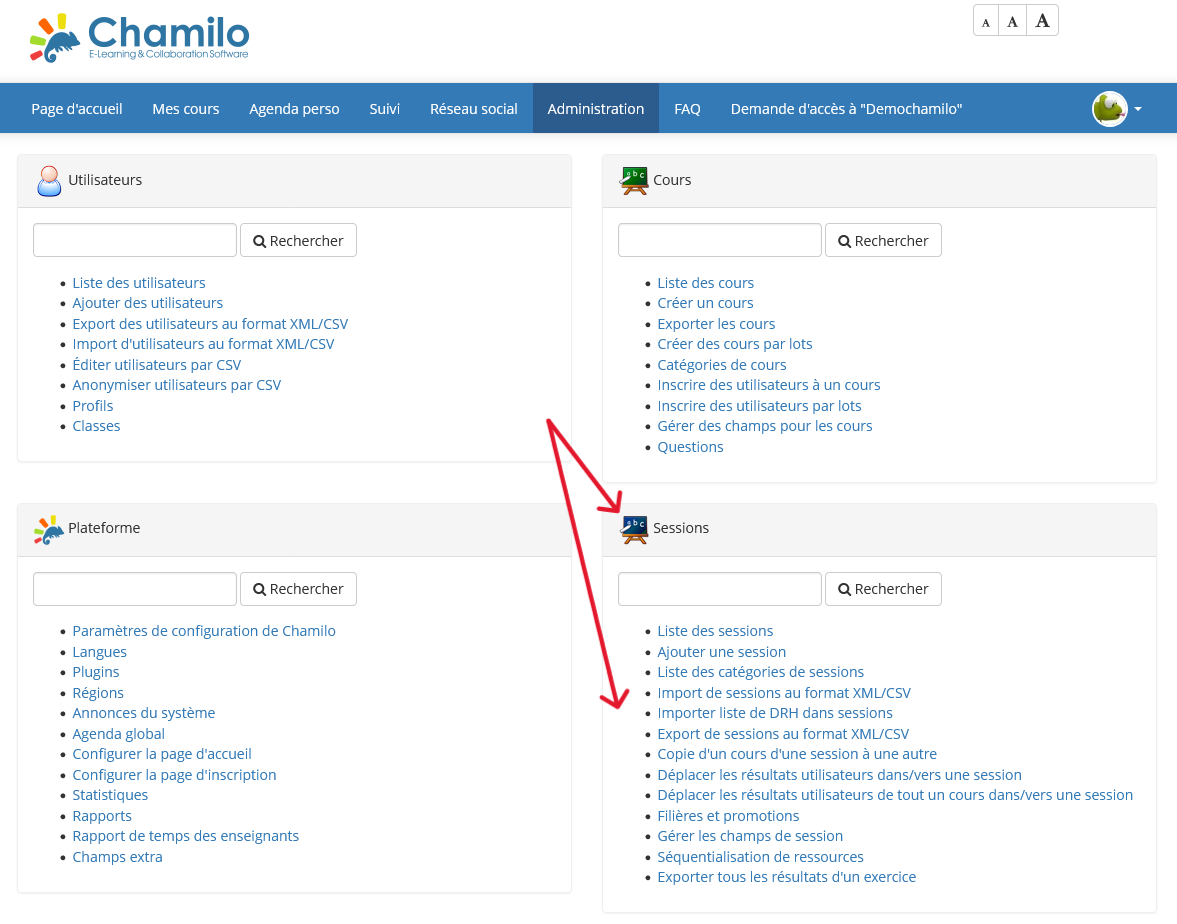 Chamilo - Les sessions