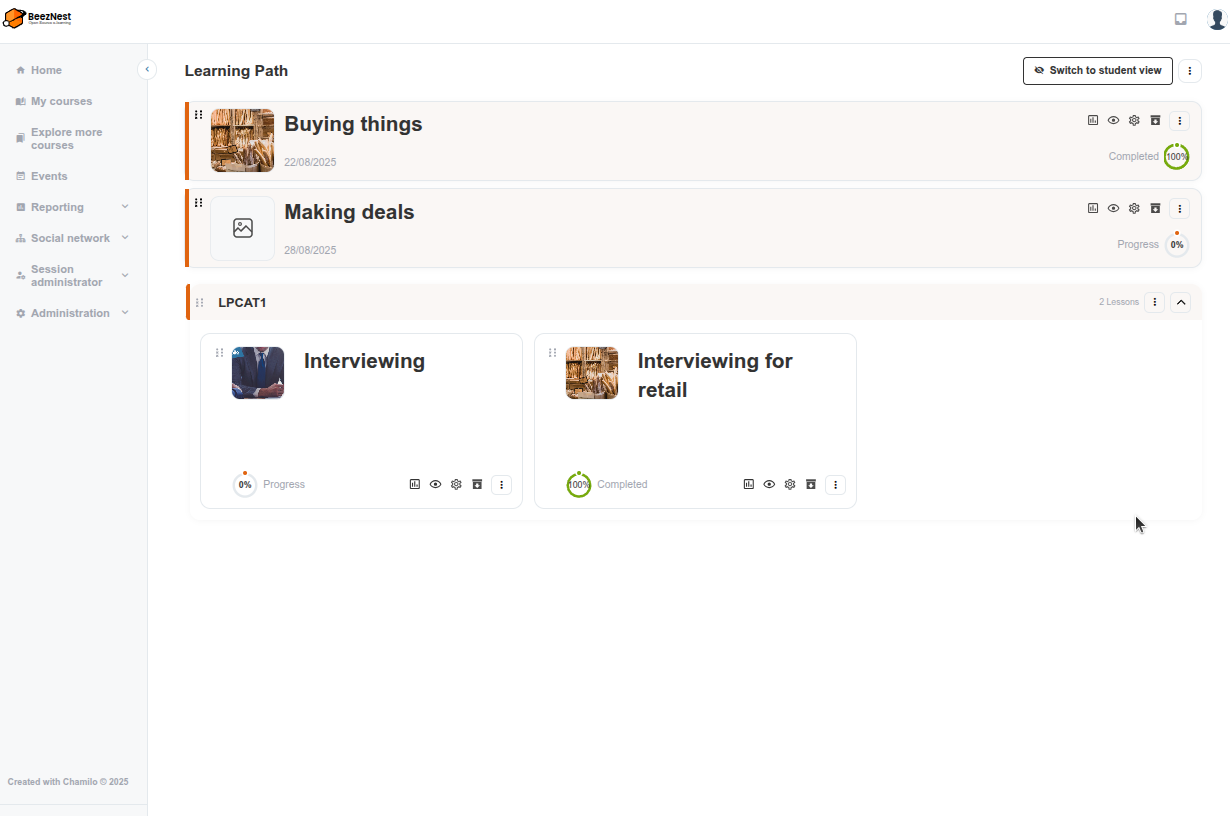 Chamilo 2 vue sur le learning path
