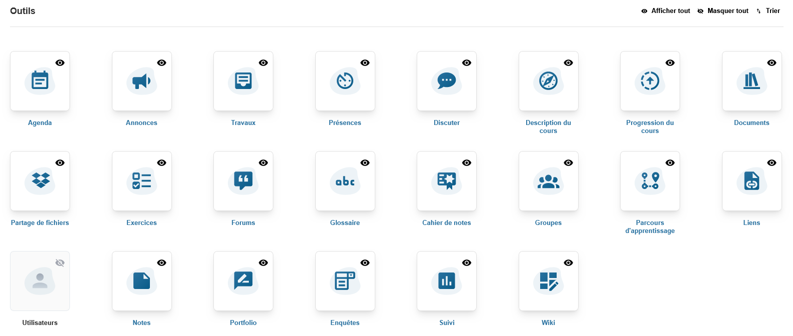 Chamilo LMS, outils de cours