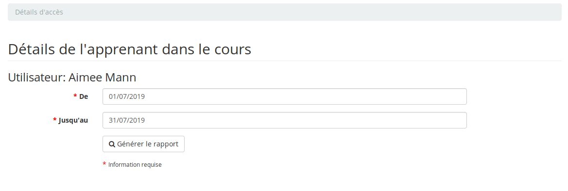 Détail de l'apprenant dans le cours - Chamilo LMS