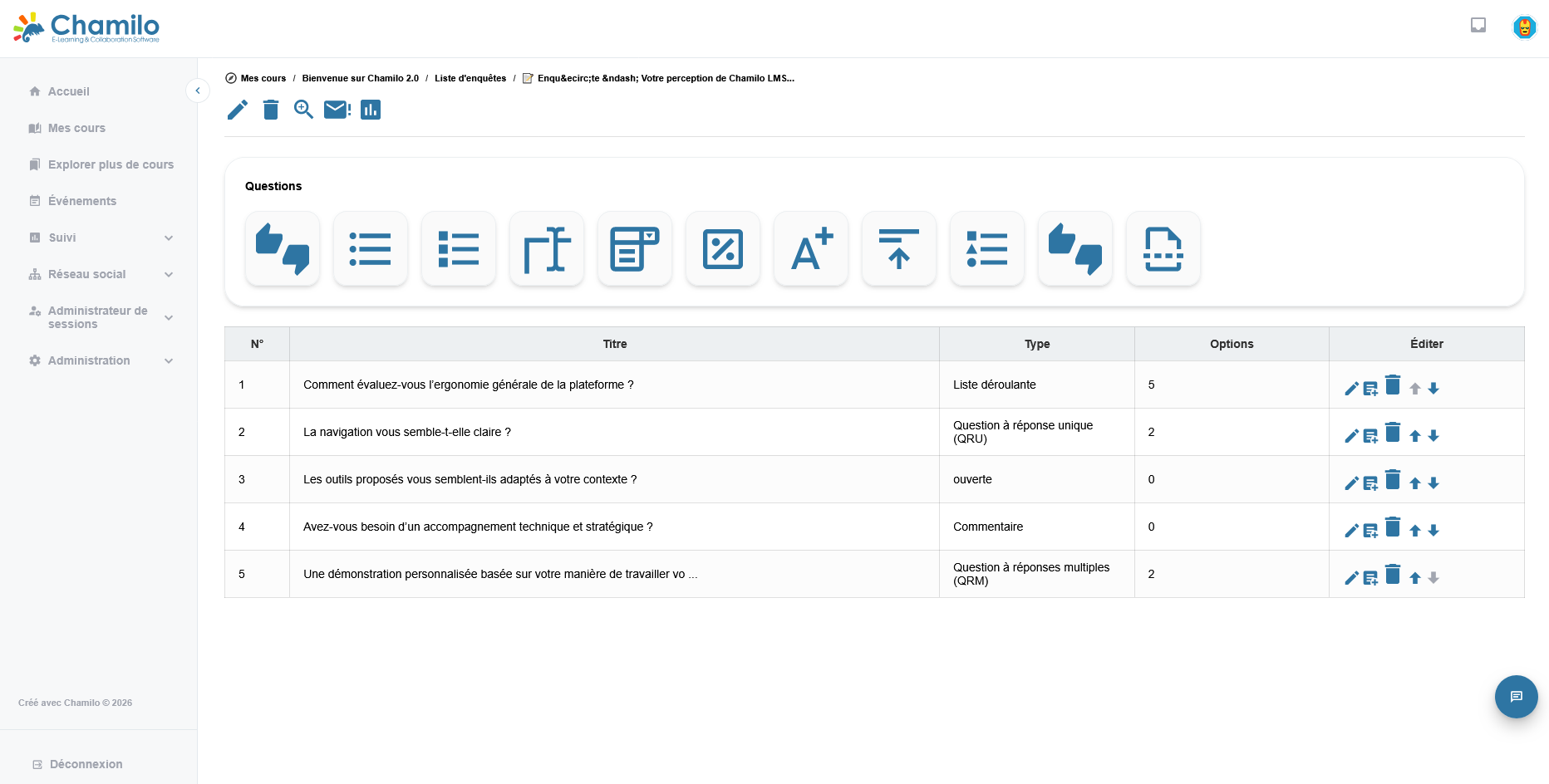 Enquête de satisfaction Chamilo 2.0